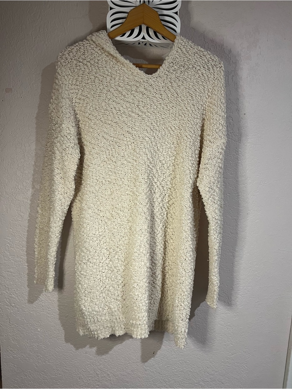 Umgee Cream Popcorn-Knit Cowl Neck Sweater